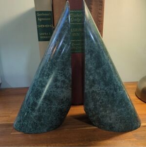 Bookends - Vintage Mid Century Modern Jadeite Marble Bookends